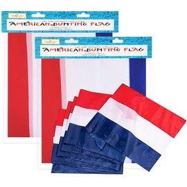Large Patriotic US Flag Bunting Decorations 4th of July Large Red, White & Blue - 18" x 20 Ft. (4-Pack)
