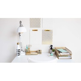 Blu Monaco Office Supplies Gold Desk Accessories for Women-6 Piece Interlocking Stylish Desk Organizer Set- Pen Cup, 3 Accessory Trays, 2 Letter Trays-Gold Office Paper Tray Holder