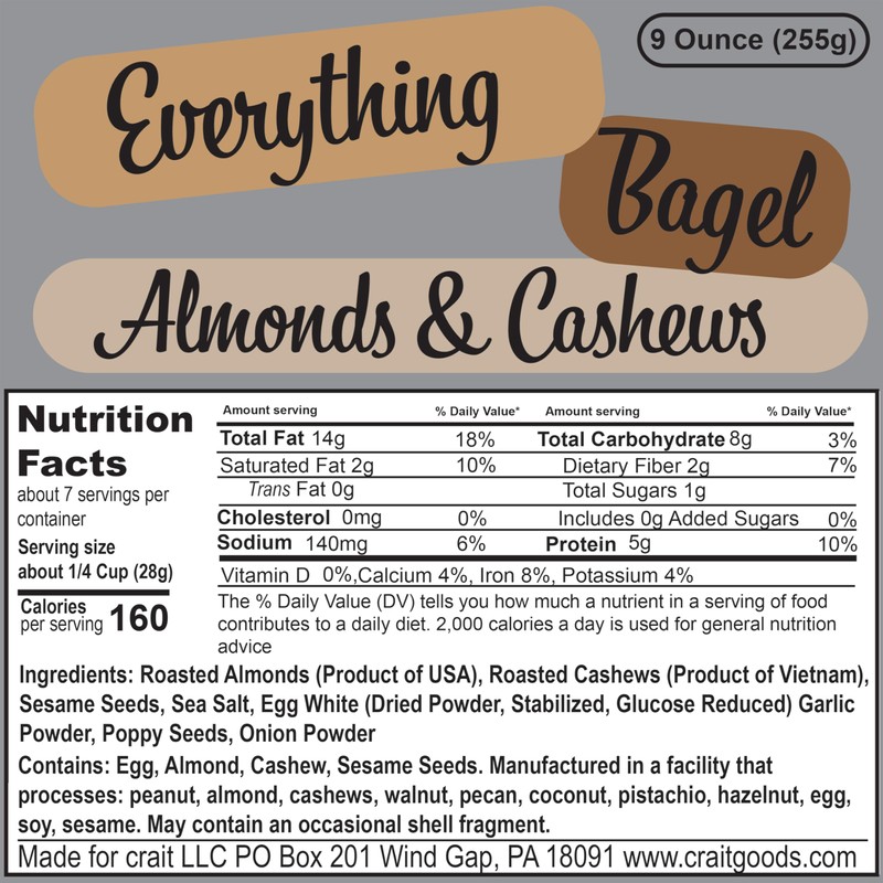 Everything Bagel Cashews and Almonds, Flavored Cashews, Flavored Almonds with
