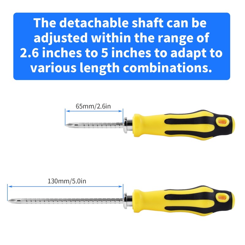 FOCMKEAS 2 in 1 Adjustable-Length Screwdriver,PH2 Phillips and 6.3mm Slotted