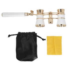 Opera Glasses Binoculars with Handle 3X25 Metal Portable Theater Glasses for Watching Drama Stage Play Art Performance White