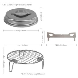 Sunnydaze 3-Piece Smokeless Tabletop Fire Pit Accessory Kit - Round Fire Pit Lid, Portable Fire Pit Stand, and Cooking Grate - Stainless Steel - 7.25"