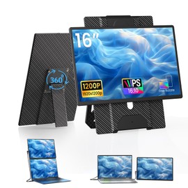 Laptop Screen Extender 16" - 1200P FHD Portable Monitor, Height - Adjustable, 360° Rotating Detachable Stand, HDMI USB-C Plug & Play External Display for Windows Mac Chrome Surface Travel Work Setup