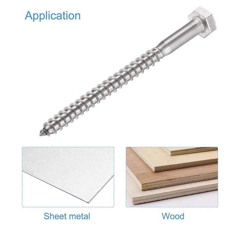 sourcing map Hex Lag Screws, M6 x 80mm 304 Stainless