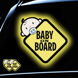 Baby On Board Sticker for Cars- 2Pack Baby in Car High Intensity Reflective Waterproof Vinyl Safety Car Signs for Rear, Side Windows, Bumpers