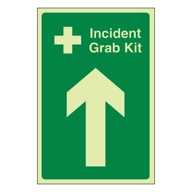 Bleedsave Incident Grab Kit Arrow Up 200 x 300 mm - Glow In The Dark 1mm Rigid Plastic Safety Sign