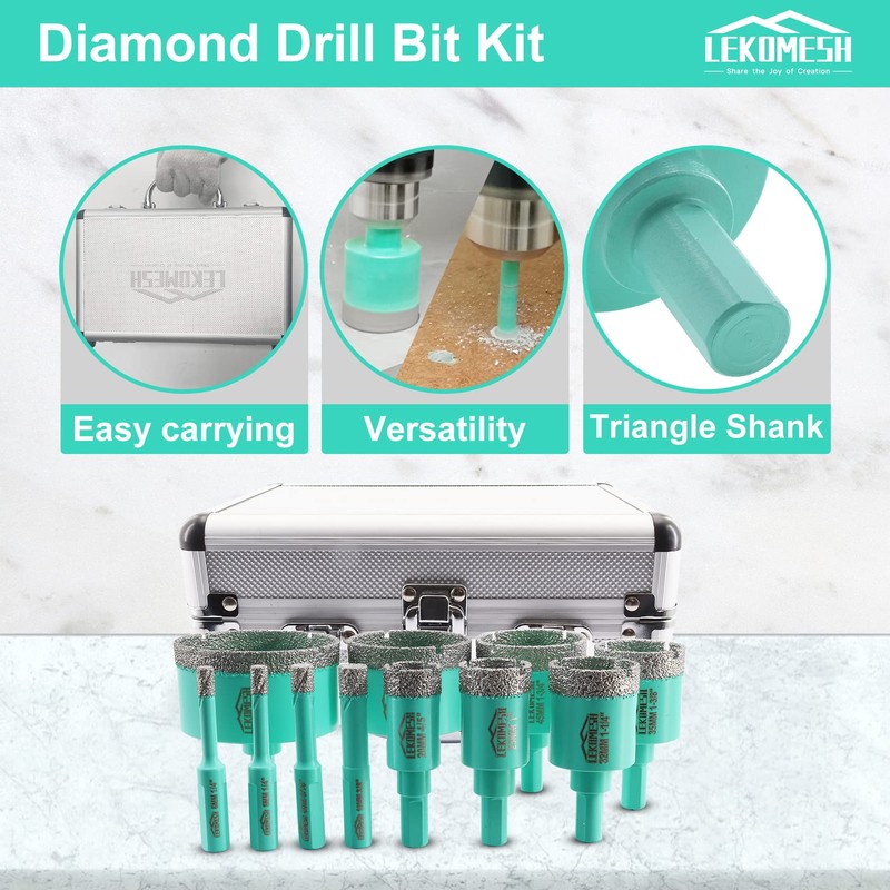 LEKOMESH Diamond Core Drill Bits Set 11pcs Tile Hole Saw