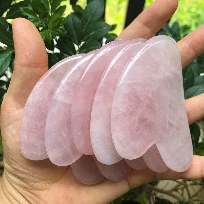 Ladeukoi Rose Quartz Crystal Stone Gua Sha Massage Tool for