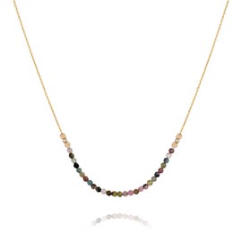 Annika Bella Tourmaline Bar Gold Necklace for Women, Length 15-17 Inches, Gemstone Beaded Short Necklaces, Dainty Gift for Her