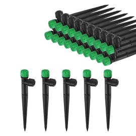 M METERXITY 25-Pack Drip Irrigation Emitters, 5"/13mm Drippers with Stake Adjustable 360 Degree Water Flow 8 Holes for 1/4" Drip Irrigation Tubing for Watering System [Dark Green, Drip]