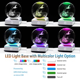 Ornalrist 3D Crystal Ball Engraved Hummingbird and Tiger Lily with LED Light Base3.15'', Hummingbird Gifts for Women Mom - Hummingbird and Lily Figurines Night Light for Home Office Decor