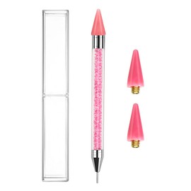 Erinde Dual-Ended Rhinestone Picker Tool, Acrylic Handle Wax Pencil, Diamond Painting Dotting Pen for DIY Nail Art With 2 Extra Tips, Pink