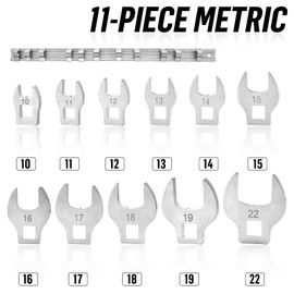 Befun 11PCS Crows Foot Spanner Set Crowsfeet Crows Foot Spanner Wrench Set 10/11/12/13/14/15/16/17/18/19/22mm,3/8" Square Drive for Fasteners with Sleeve Tools
