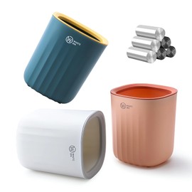 QLFJ-FurDec 3 pieces mini trash bin, table rubbish bin, small with 4 rolls, compact design, mini cosmetic bin, 13.7 x 12.7 x 15 cm, colourful table waste bin for the washbasin, desk