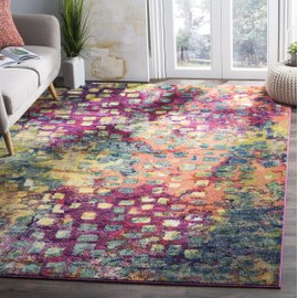 Safavieh Monaco Collection MNC225D Boho Chic Abstract Watercolor Area Rug, 4' x 5'7", Pink / Multi