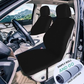 WYLF Easy Roll-Out Waterproof Car Seat Cover, for Surfing Yoga Gym Beach, Perfect for Cars, Trucks, SUVs, Vans-Pack of 2 Protectors for Front Seats-Faux Leather,Water-Resistant, High-End Look-BLACK