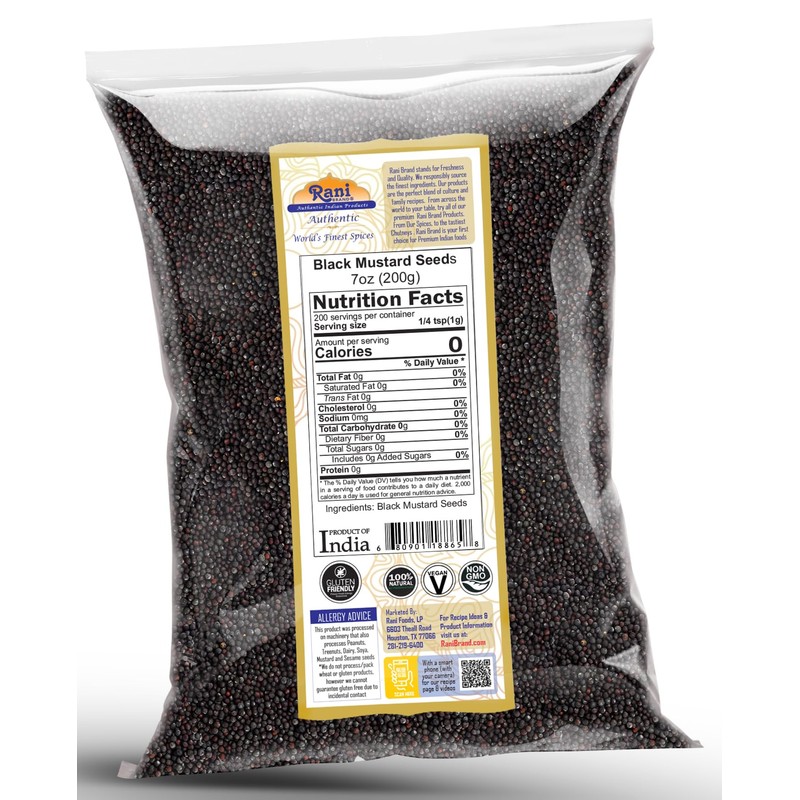 Rani Black Mustard Seeds Whole Spice (Kali Rai) 7oz (200g)