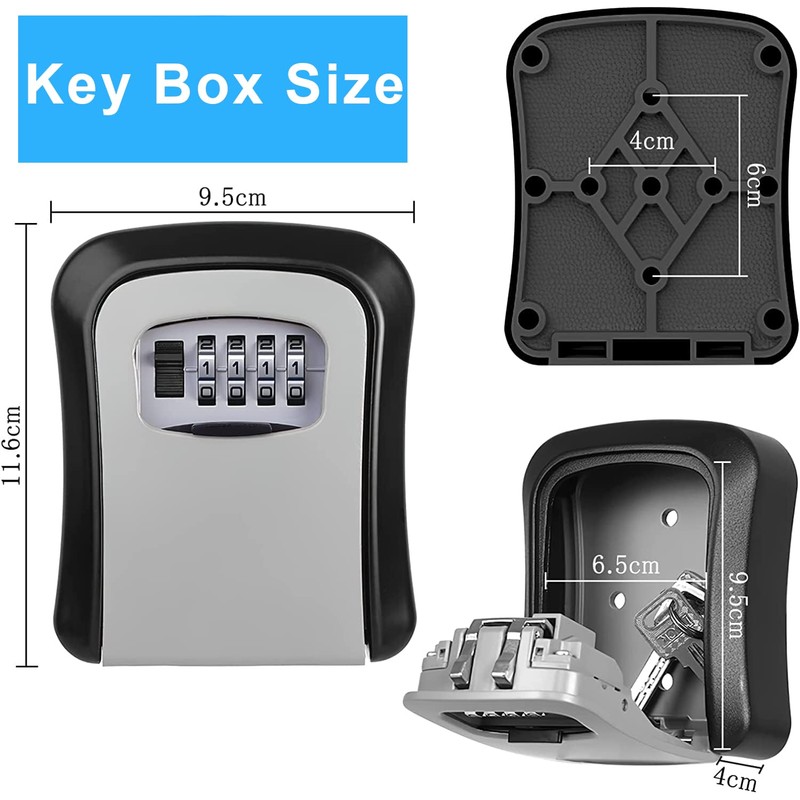 Key Lock Box, Resettable 4 Digit Combination Spare Key Safe