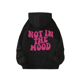 GORGLITTER Women's Graphic Hoodies Long Sleeve Floral Letter Drop Shoulder Preppy Pullover Hooded Sweatshirt Fall Trendy 2025 Black Small