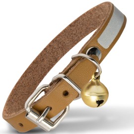 Filbert Leather Cat Collar, Reflective Cat Collar, Leather Cat Collar with Bell, Indoor & Outdoor Cat Collar Non Breakaway, Bird Warning Cat Collar Reflective, Leather Kitty Collar, 5 Colors & 3 Size