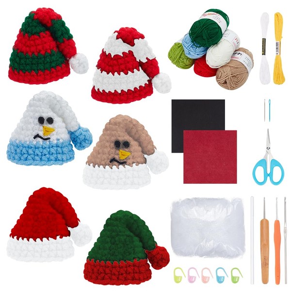 FREEBLOSS 12 Set Crochet Hat Kit Crochet Keychain Kit Christmas