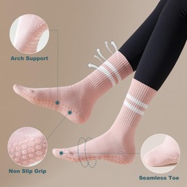 BISOUSOX Grip Socks Pilates, Grippy Socks Woman Yoga Barre Non Slip Crew Ballet Slipper Sock for Hospital Workout
