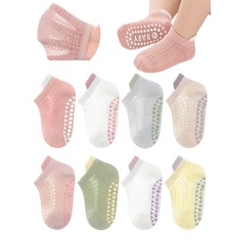 BEHELE Baby Toddler Non Slip Socks Girl Boy Non-Skid Crew Socks Mesh Summer Infant Floor Socks 8 Pairs (US, Age, 1 Year, 3 Years, Girl 1)