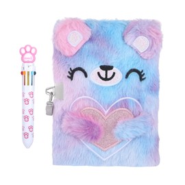 Bear Diary for Girls with lock and keys, Kids Travel Journal Set with Multi-colored Pens for Writing and Drawing, Birthday Gifts for 6 Year Old Girl（Purple）