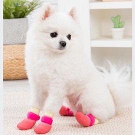 Dog Boots,Dog Paw Protectors Socks for Hot Pavement,Anti Slip Dog Shoes for Hardwood Floors_M(Pink)