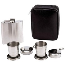 Gifts Infinity® Personalize 4pc Flask & Collapsible Cups Set 6oz Stainless Steel Flask Zippered Carrying Case