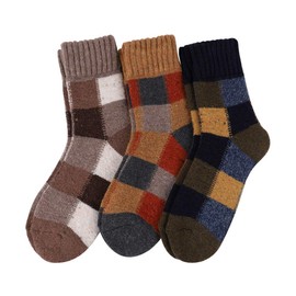 DAMILY Men's Winter Socks, Warm, Cold Retention, Extra Thick, Thermal Insulation, Indoor Room Socks, Skiing, Winter 9.4 - 11.0 inches (24 - 28 cm), Fluffy Socks, Men's, Plaid Pattern, Towel Fabric, Cold Protection, Wool Socks, Set of 3 Pairs, color1