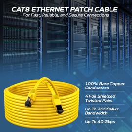 Cables Direct Online Cat8 Yellow 75FT SFTP Ethernet Patch Cable 26AWG Copper Fluke Certified Wire