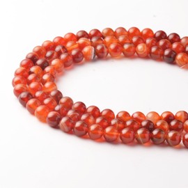 8mm Round Orange Striped Agate Natural Stone Beads for Bracelets Jewellery Making, Gemstone Beads for Crafting (47-50Pcs)