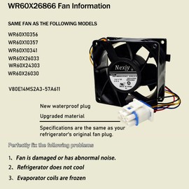 2023 Upgraded Nexjy WR60X26866 V80E14MS2A3-57A611 Refrigerator Evaporator Fan Motor, Compatible with GE Refrigrator, Replace Evaporator Fan Motor WR60X10341 WR60X10356 WR60X10357 10 Years Warranty