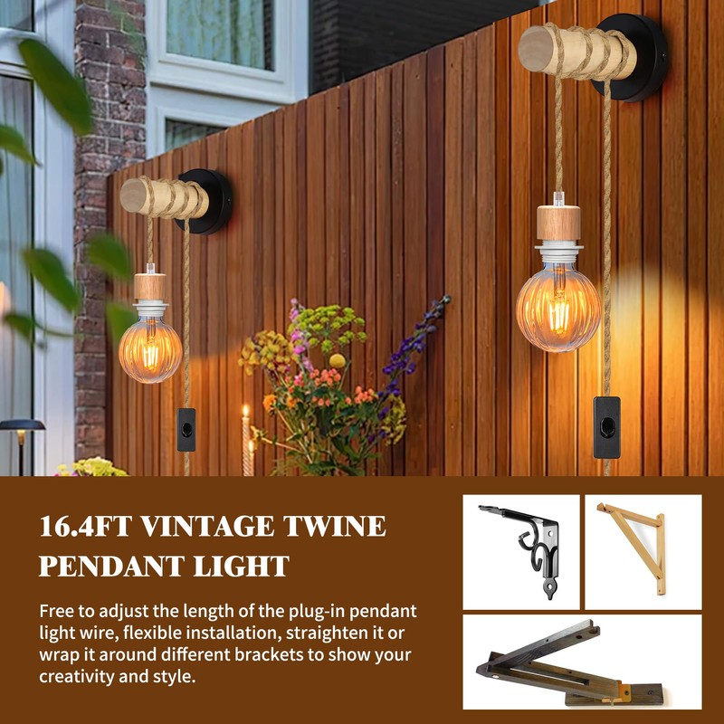2 Pcs Plug in Hanging Light Kit, Vintage Hanging Pendant