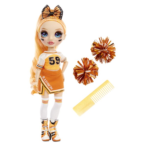 Rainbow High Cheer Poppy Rowan – Orange Cheerleader Fashion Doll with 2 Pom Poms and Doll Accessories, Great Gift for Kids 6-12 Years Old