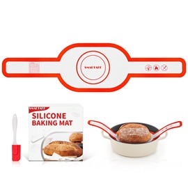 SMARTAKE 2-Pack Silicone Bread Sling for Dutch Oven, Reusable Sourdough Baking Mat with Long Handle, Non-Stick Easy Silicone Bread Sling Mat for Transferable Dough Pastry, Oval (Red & Black)