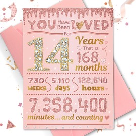 TSVATE 14th Birthday Card, 14 Year Old Girl Gifts, 14th Birthday Decorations for Girls, Sweet 14 Birthday Card for Daughter, Niece, Granddaughter, 14th Birthday Gifts for Girls, 14 Bday Greeting Card