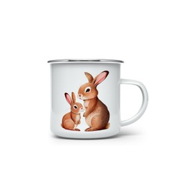 MAXIKIWI Langlebige Emaille-Kaffee- oder Tee-Camping-Tasse für drinnen und draußen, Motiv: Mama, Baby, Tiere, Aquarell, 350 ml
