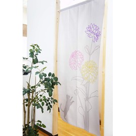 Noren Workshop Noren Long Wall Decor Tapestry Room Divider Blindfold Half Noren Western Pattern 33.5 x 66.9 inches (85 x 170 cm) All 3 Colors Cat and Dahlia (GRY Gray 10743A)