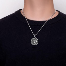 JIWOY Tree of Life Necklace Stainless Steel Retro Tree Pendant 18k White Gold Plated Titanium Jewelry for Men