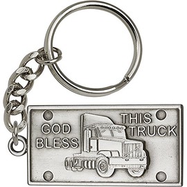 DiamondJewelryNY Antique Silver God Bless This Truck Keychain