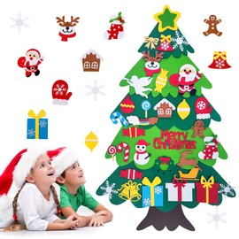 CLHXWU Felt Christmas Tree, 100 cm High Felt Christmas Tree for Children, DIY Felt Christmas Tree with 32 Removable Hanging Christmas Tree, Home Door Wall Decoration Christmas Tree (A)