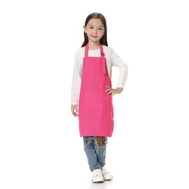 TopTie Kids Aprons with Pocket & Adjustable Strap, Child Chef Bib Apron for Kitchen Cooking Baking Painting-Hot Pink-S