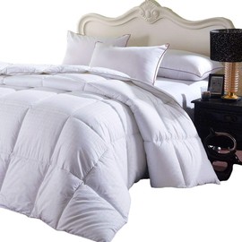 Royal Hotel Goose Down Comforter, Full Size, 300 Thread Count 100% Cotton Dobby Checkered Shell, 600FP, 33 Ounce Down Fill