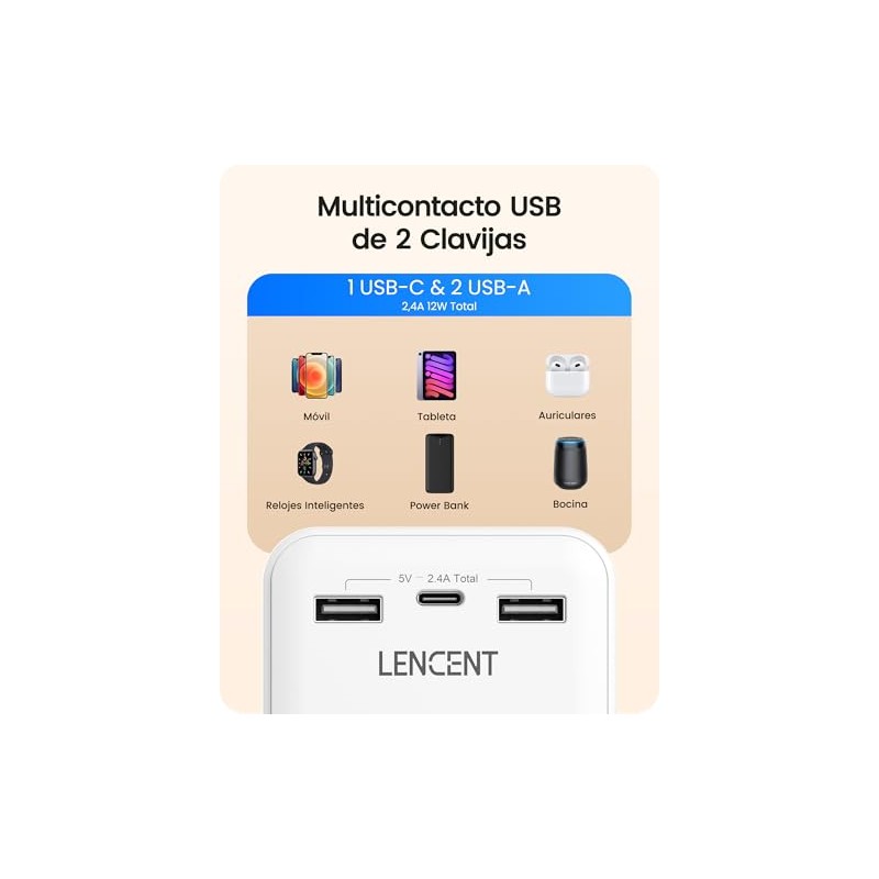 LENCENT Multicontacto Pared de 2 a 3 Clavijas, Extensor de