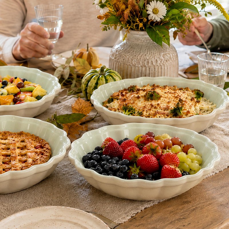 ZEBERBO 10.2 Inch Ceramic Pie Pan, Fluted Deep Pie Dish,