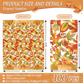 Generic AnyDesign 100Pcs Fall Paper Guest Napkins Gold Foil Maple Leaves Bathroom Napkins Retro Watercolor Disposable Hand Towel Napkin for Autumn Thanksgiving Home Party Supplies