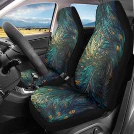 Uskorhein Stain Peacock Glass Fractal Art Car Seat Cover Full Set Gothic Artwork Car Seat Covers with Front Seat Covers and Rear Split Bench Car Seat Cover Universal Accessorie