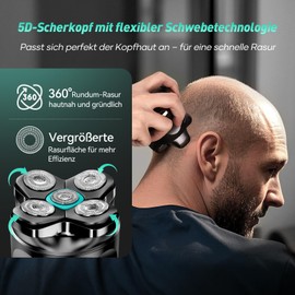 Glatzen Rasierer Herren, kensen Kopfrasierer Glatze Wasserdicht Head Shaver 5D Beweglicher Kopf Rasierer Herren Magnetischer Glatzenschneider Trocken-Und Nassrasur Bald Shaver Typ-C-Anschluss